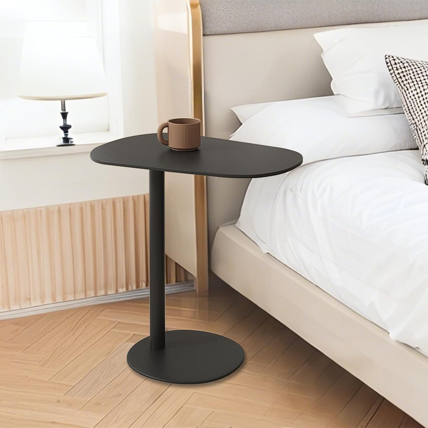 Metal C Shaped Side Table, Modern C Shaped End Table for Sofa/Bed, Small Iron Couch Tables that Slide Under, Slim Coffee Snack Tv Trays for Bedroom Living Room Bathroom (27.6' H, Black)