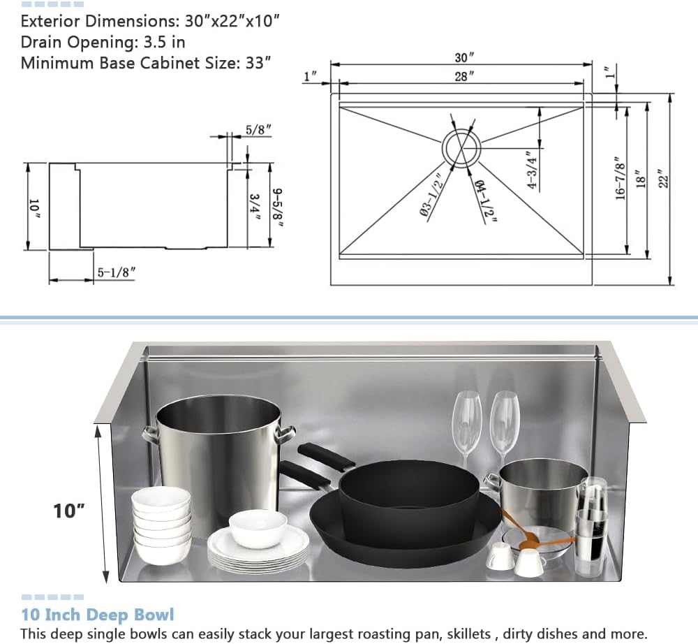 Stainless Steel Farmhouse Sink Workstation-VASOYO 30x22 Farm Sink Apron Farmhouse Kitchen Sinks Workstation 16 Gauge 304 Stainless Steel Single Bowl Kitchen Sinks Under Mount with Cutting Board