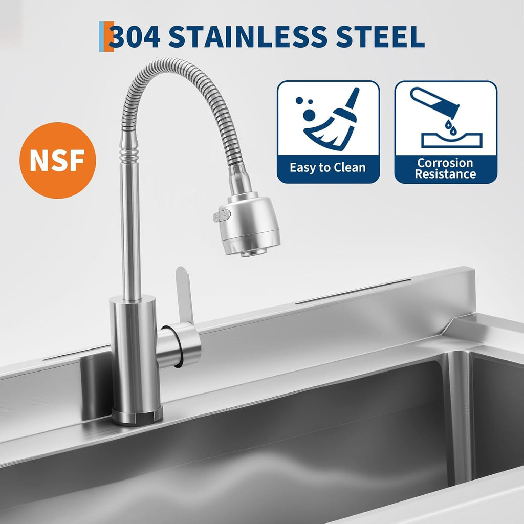 Garvee 36' Black Stainless Steel Utility Sink with Faucet, Adjustable Height Freestanding Commercial Sink with Hot & Cold Water, Shelf, Basket & Drain Kit for Kitchen, Garage, Laundry, or Outdoor Use