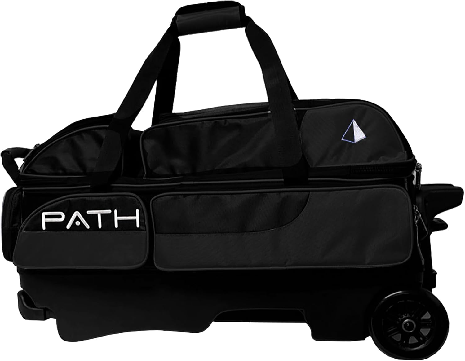 Pyramid Path Triple Premium Deluxe Roller Bowling Bag With Extra Large Separate Shoe Compartment (Up To US Mens Size 16) and 5 Accessory Pockets, 5' Wheels, Retractable Locking Handle - Extends to 42'