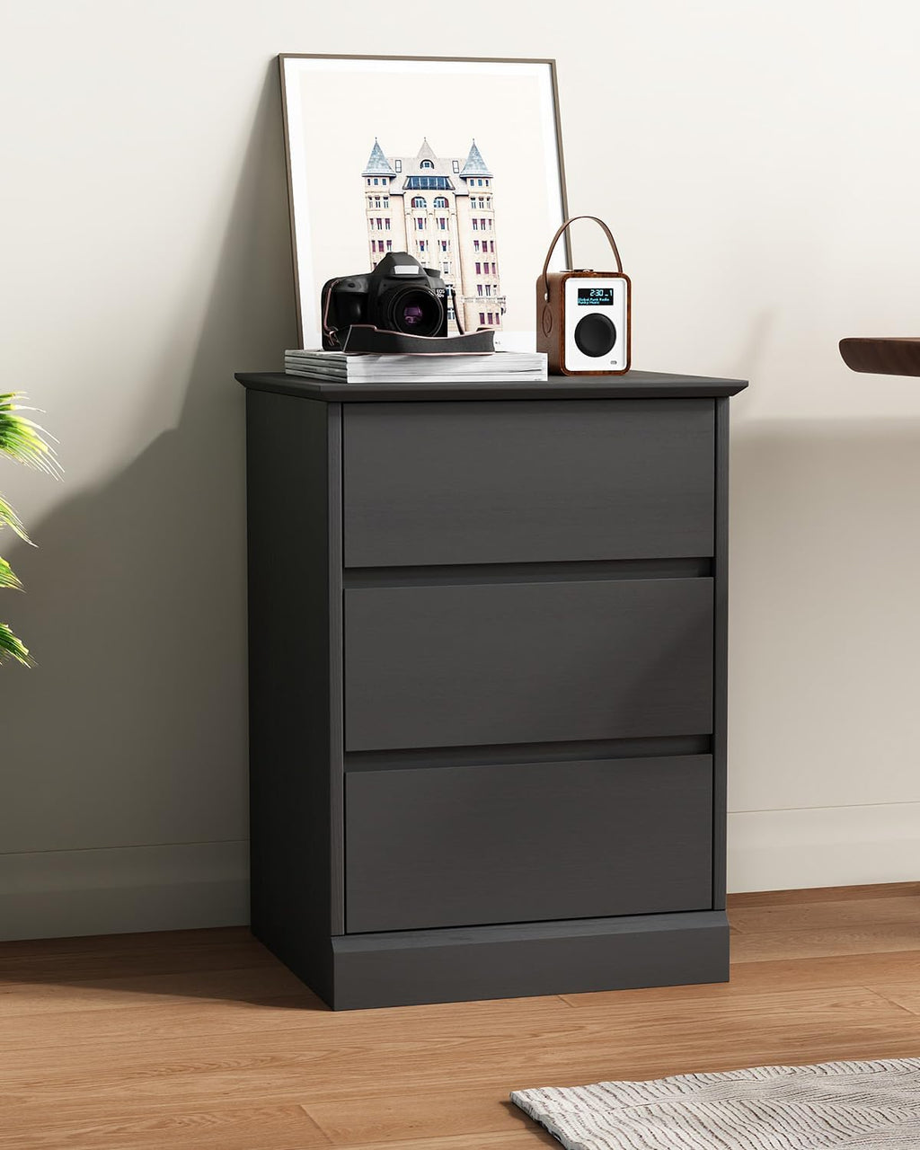 2 pcs Nightstand with Charging Station, Side Table with 3 Drawers, Wooden Bedside Table with Type C, USB Ports and Outlets for Bedroom, Black