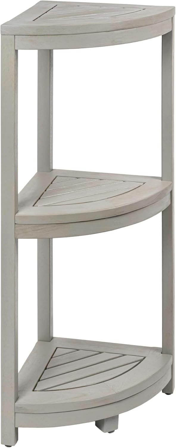 happimess SHF1000G Sela 33' Classic Minimalist 3-Tier Acacia Wood Freestanding Bathroom Corner Shelf, Shower Organizer, Storage Rack for Bath, Office, Kitchen Desktop, Gray