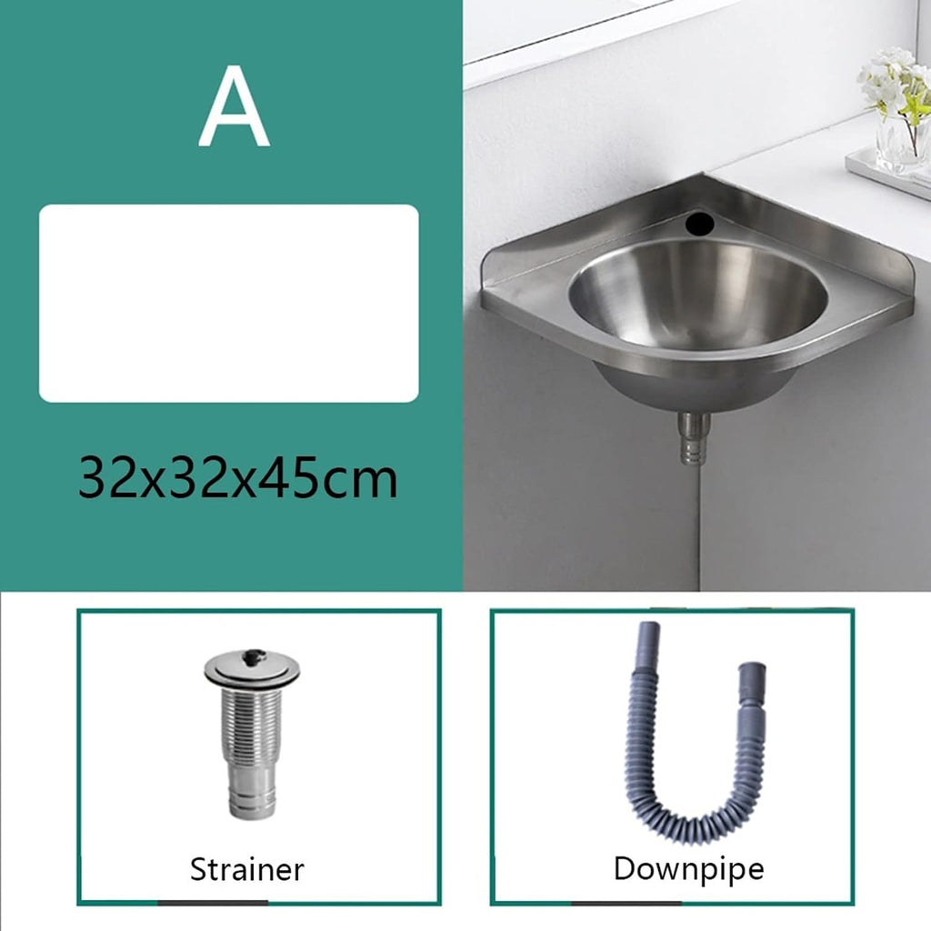 Wall-Mounted Sink, Single Bowl Kitchen Sinks, Utility Sink,Stainless Steel Triangle Basin, Wash Basin, for Kitchen, RV (Color : Silver, Size : F(32x32x45cm)) (Silver A(32x32x45cm))