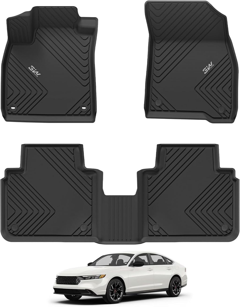 3W Floor Mats Fit for Honda Accord 2023 2024 2025 2026(Include Hybrid Model) All Weather Heavy Duty Custom Fit TPE Car Floor Liners for Accord Front & Rear Rows, Black