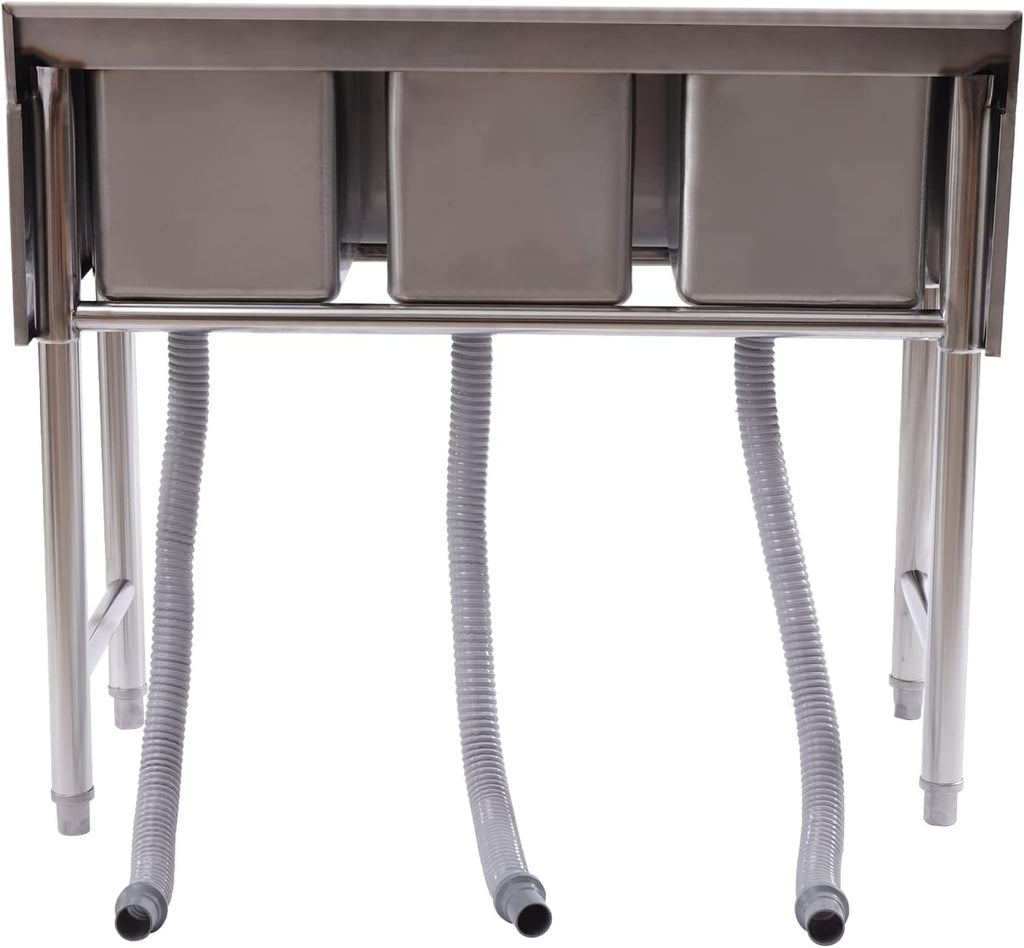 Stainless Steel Utility Sink, Triple Bowl Freestanding Commercial Kitchen Sink, 3 Compartment Washing Hand Basin Utility Sink for Restaurant Garage Laundry, L38.5*W18.8*H33in
