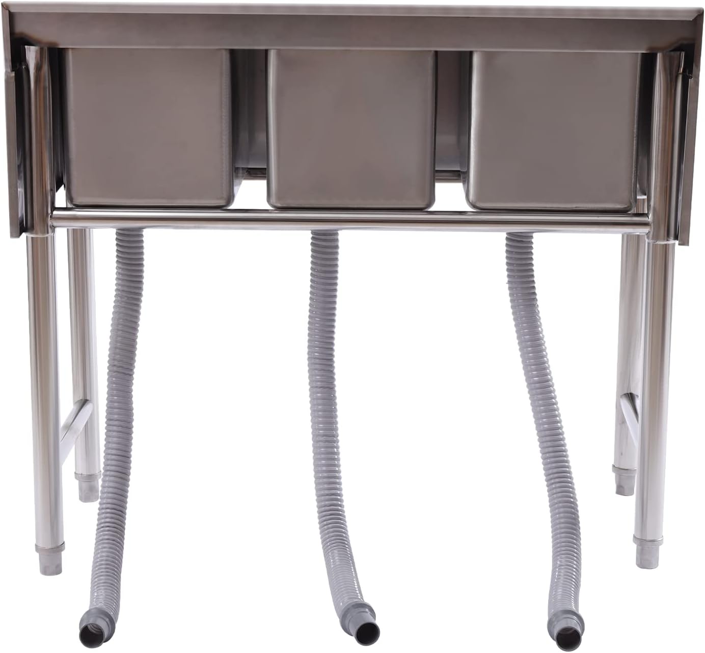 Stainless Steel Utility Sink, Triple Bowl Freestanding Commercial Kitchen Sink, 3 Compartment Washing Hand Basin Utility Sink for Restaurant Garage Laundry, L38.5*W18.8*H33in