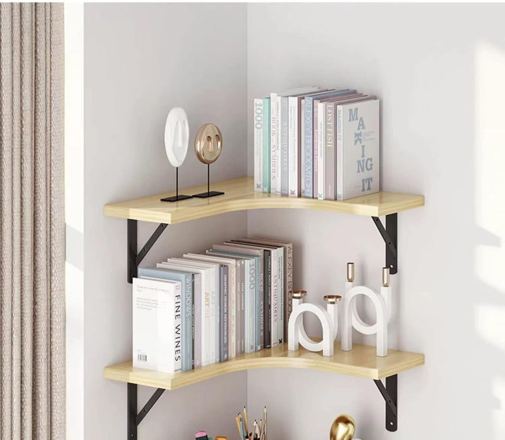 Floating Corner Shelf Wall Mounted Wood Bookshelf for Bedroom Living Room Office Bathroom White Wood 1 Tier Shelf Space Saving Storage Solution