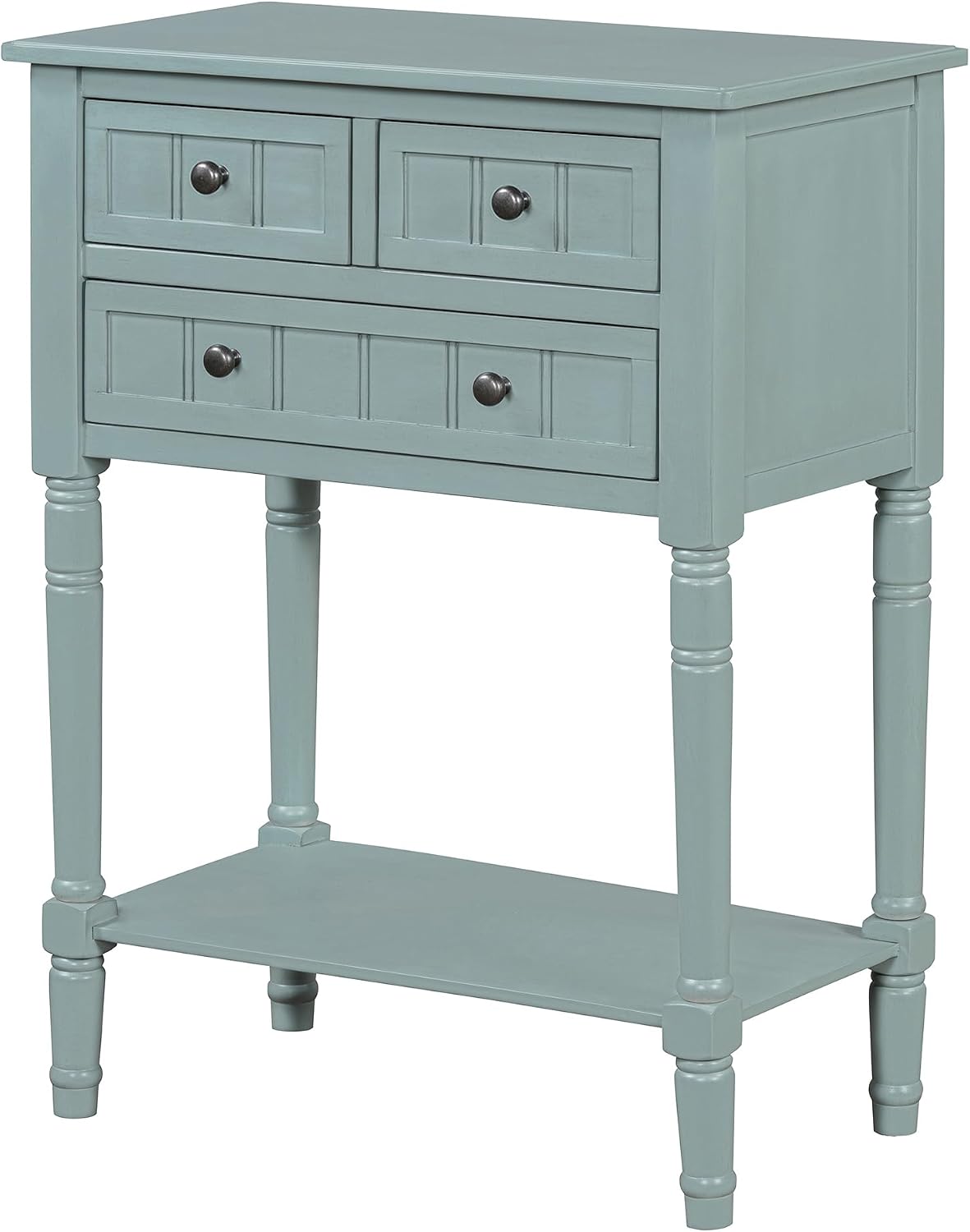 Knocbel Slim Antique Entry Console Table with 3 Drawers & Bottom Open Shelf, Solid Wood Narrow Sofa Couch Table for Entryway Hallway Living Room 23.7' W x 13' D x 31.4' H Light Blue