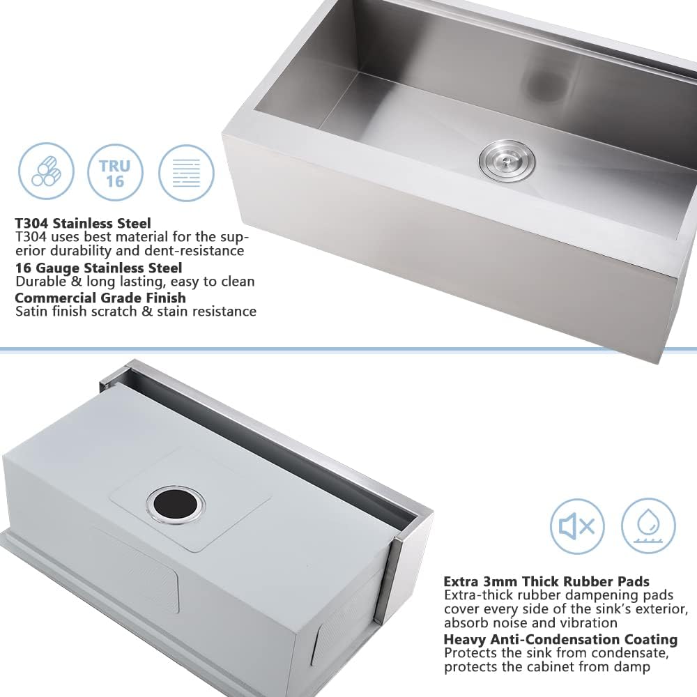 Stainless Steel Farmhouse Sink Workstation-VASOYO 30x22 Farm Sink Apron Farmhouse Kitchen Sinks Workstation 16 Gauge 304 Stainless Steel Single Bowl Kitchen Sinks Under Mount with Cutting Board