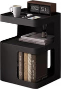 Black Side Table,Modern end Table for Sofa & Couch,3-Tier Metal nightstand,Small Bedside Table with Storage for Bedroom,Living Room,Small Space.No Assembly Required