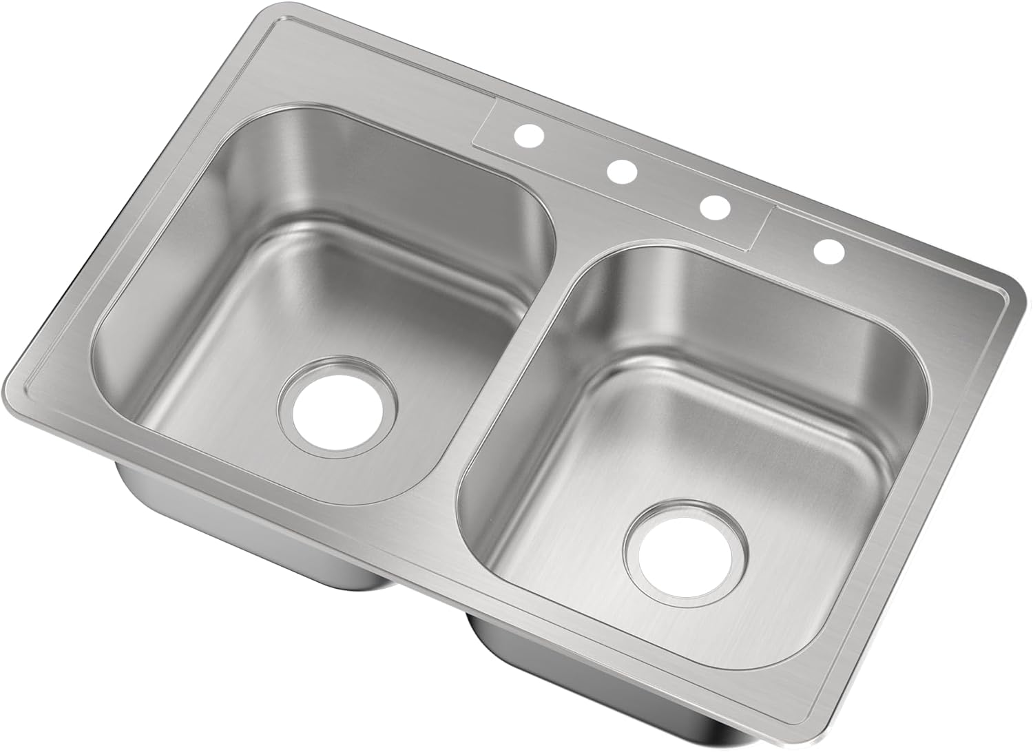 Kitchen Sink Stainless Steel Drop in Top Mount 33' x 22', 4 Hole (33 inch Drop-in Topmount 50/50 Double Bowl with Strainers)