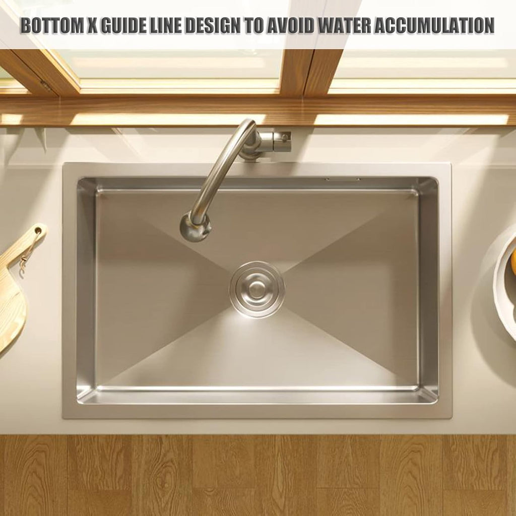 304 Stainless Steel Kitchen Sink Silver Single Bowl Prep Bar Sink with Drain Pipe and Installation Kit Drop in Or Undermount (Color : NO Faucet, Size : 55x45x21cm) (No Faucet 60x45x21cm)