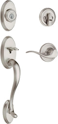 Kwikset Shelburne Front Door Lock Handle and Deadbolt Set, Entry Door Handleset Exterior with Tustin Interior Reversible Lever, Satin Nickel, Pick Resistant SmartKey Rekey Deadbolt Security