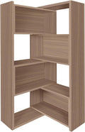 Expandable 3-in-1 Convertible Bookcase with Adjustable Width, Corner & Straight Shelf Design, 4-Tier Modern Storage Organizer, Space-Saving (Light Brown, 23.6' × 11.8' × 63.0')