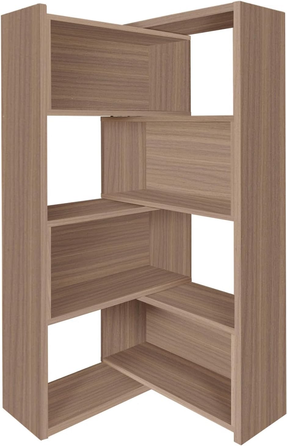 Expandable 3-in-1 Convertible Bookcase with Adjustable Width, Corner & Straight Shelf Design, 4-Tier Modern Storage Organizer, Space-Saving (Light Brown, 31.5' × 11.8' × 63.0')