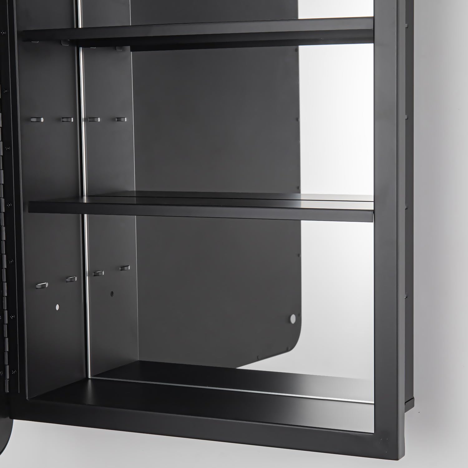 Black Bathroom Medicine Cabinet with Mirror 16 x 24 Metal Frame Recessed Or Wall Mounted Single Door Storage Medicine Cabinets with Adjustable Shelves Rounded Corner Beveled Mirrors