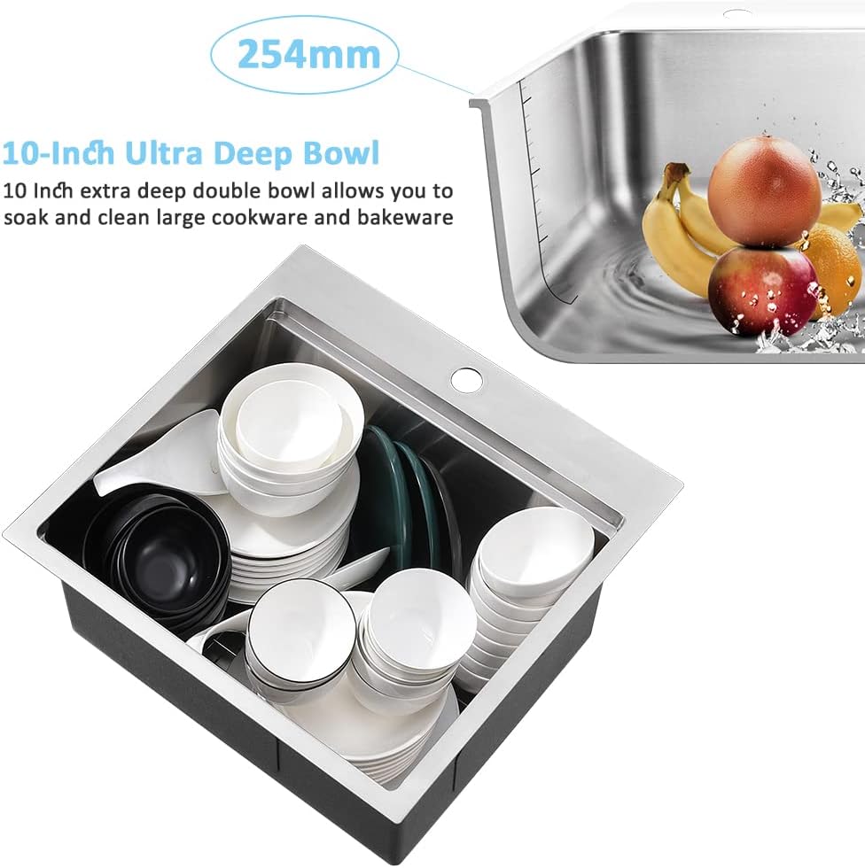 21 Inch Drop In Bar Sink Workstation-Bokaiya 21x20 Small Stainless Steel Drop In Outdoor Rv Sink Wet Bar 16 Gauge Top Mount Single Bowl Kitchen Sink with Cutting Board
