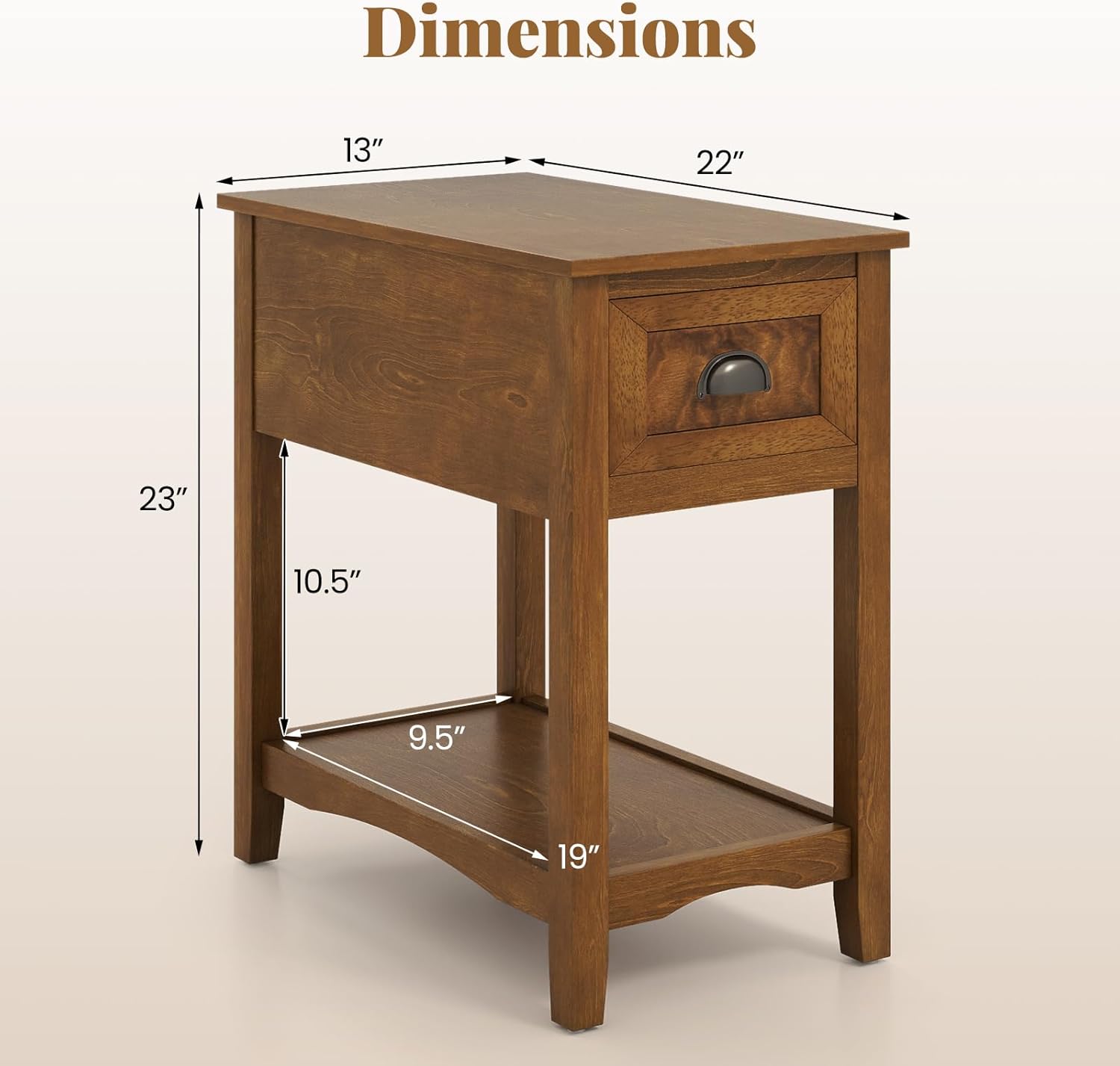 Giantex End Table with Drawer, Retro Narrow Side Table, Nightstand with Solid Wood & Storage Shelf, Bedside Table for Living Room Bedroom Small Space Home Office (2, Tawny)