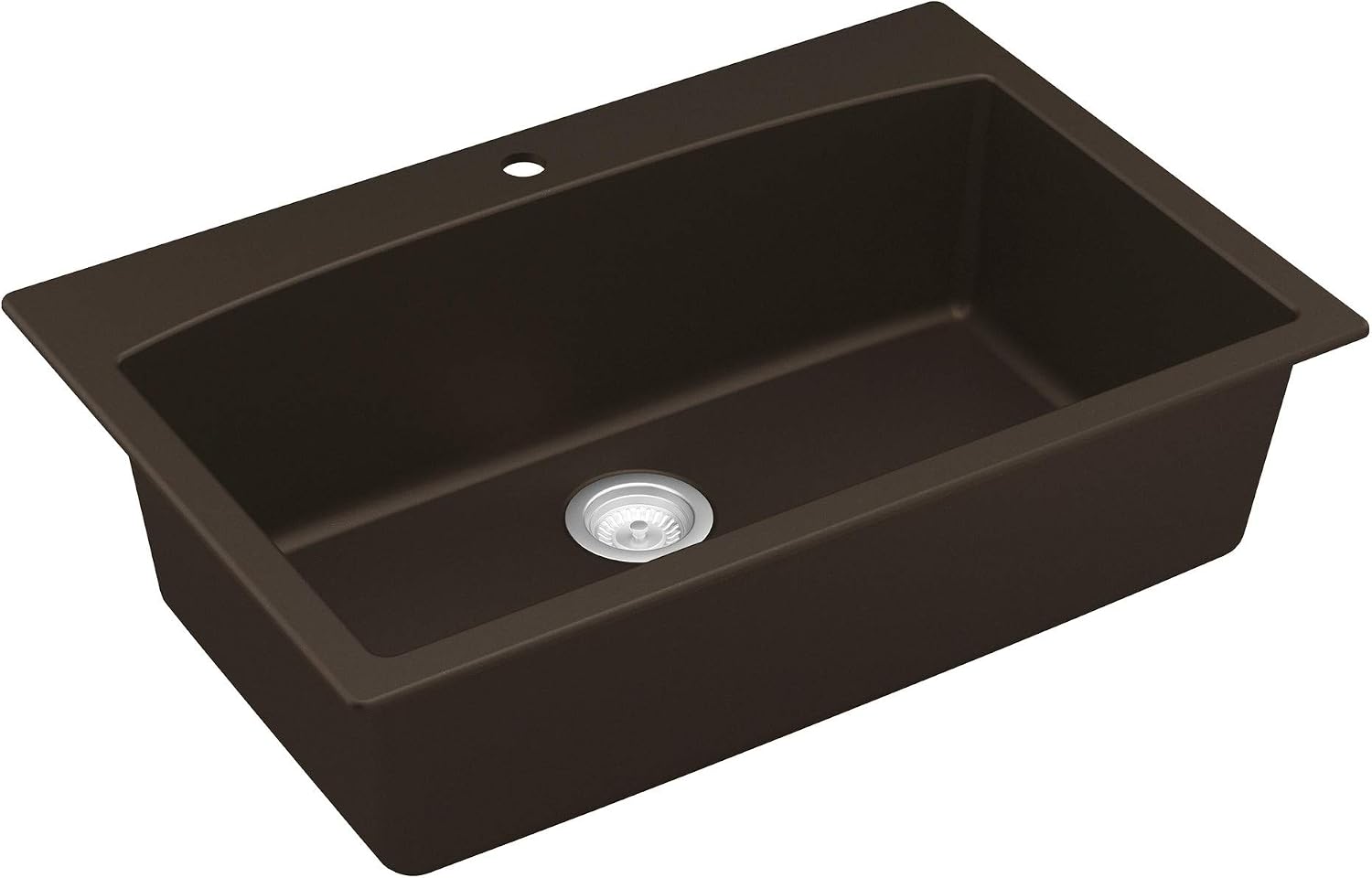 Karran QT-712 33 Inch Drop-In Quartz Composite Single Bowl Kitchen Sink, Top Mount, 1-Hole, Heat & Scratch Resistant, Easy Clean, Brown