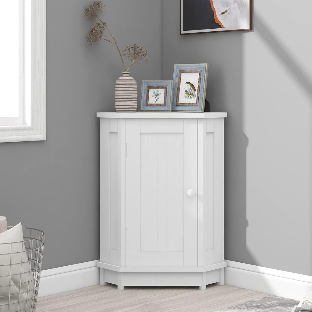 Merax Corner Cabinet White Bathroom Floor Storage with Adjustable Shelves for Kitchen, Living Room