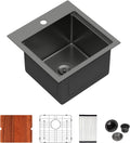 Logmey 15' Square Drop in Bar Sink,PVD Nano Gun Black 16 Gauge Stainless Steel,15x15x9 Workstation Sink for Kitchen Prep,RV,Wet Bar & Outdoor