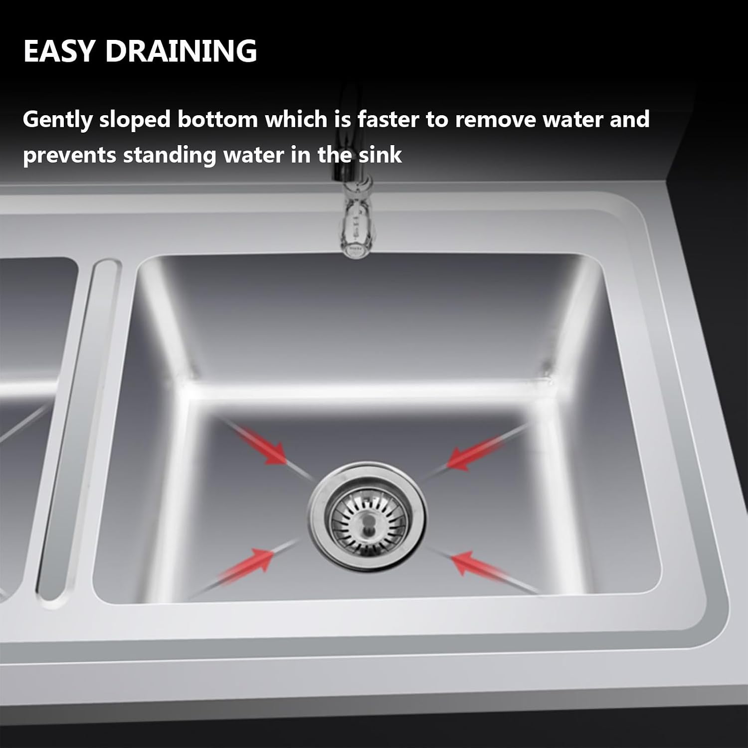 Stainless Steel Triple Bowl Kitchen Sink, Free Standing Utility Sink, Multipurpose Vanity Basin for Laundry Room,Garage,Basement(100X50cm/39.3X19.6in)