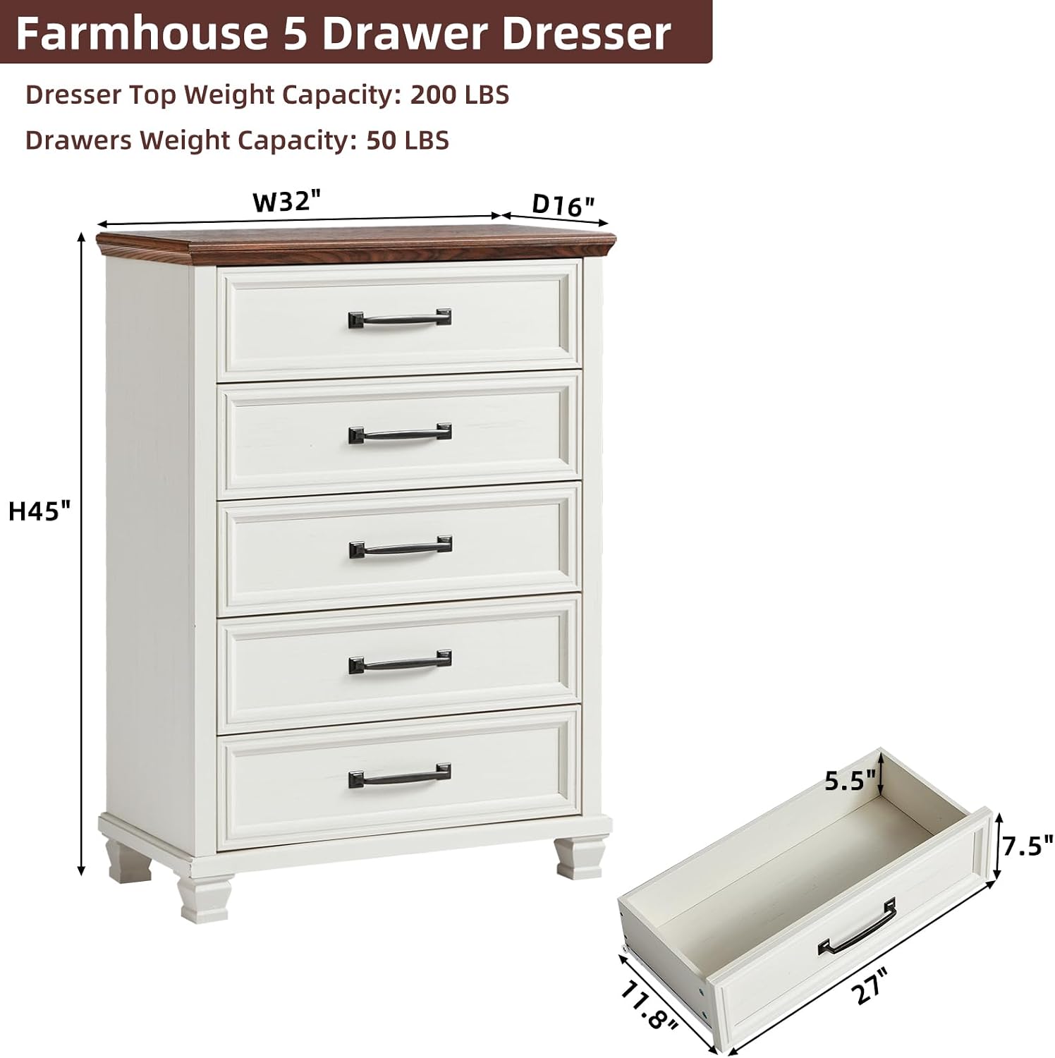 SAVOR LIFE Farmhouse Side Table with Charging Station, Antique Nightstands with Drawers, Bedside Table with Open Shelf for Bedroom, White