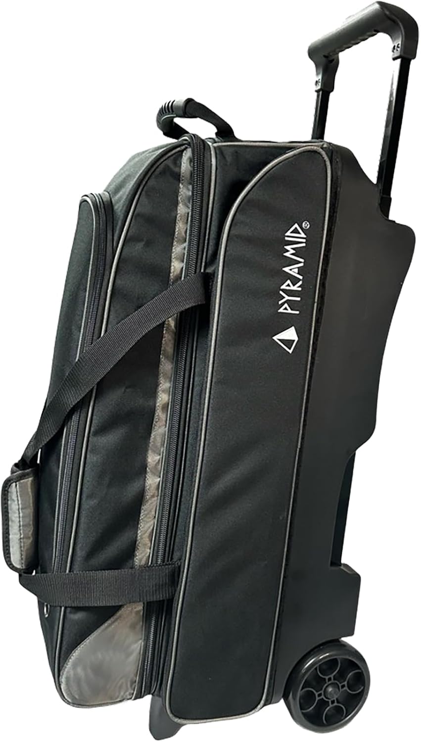 Pyramid Prime Triple Roller 3-Ball Bowling Bag with Extra Large Shoe Compartment (Fits Two Pairs of US Mens Size 15), Retractable Locking Handle (Extends to 41.5'), 1 Large Accessory Pocket, 5' Wheels