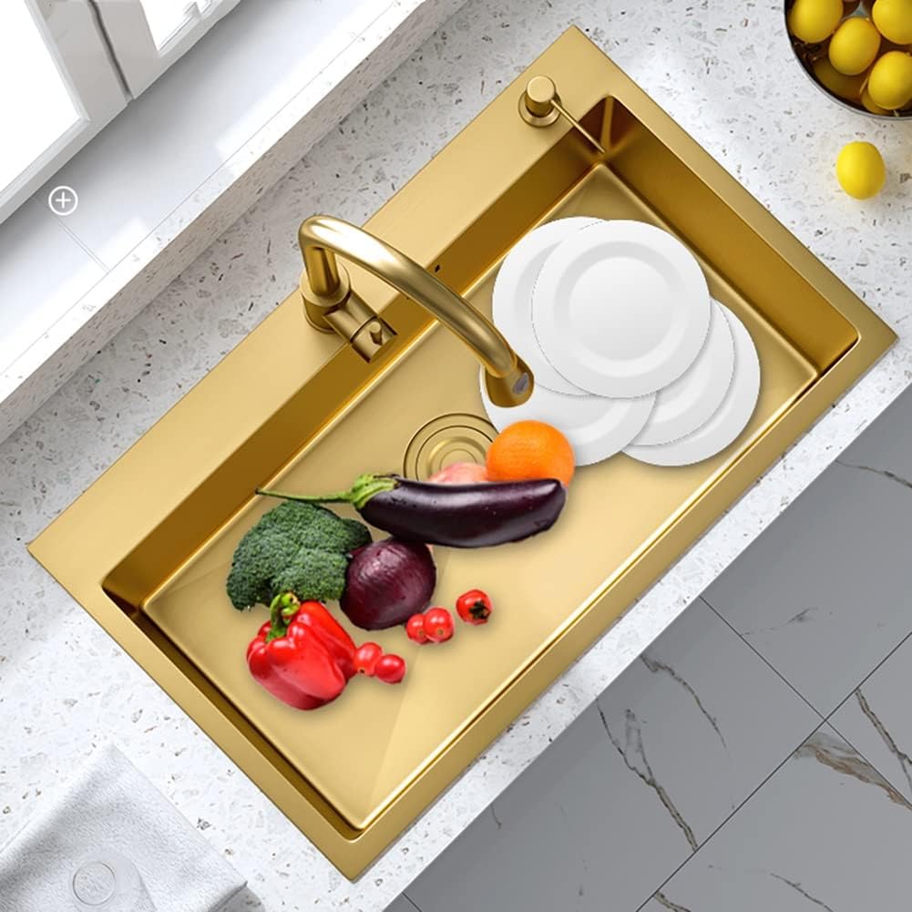 Single Bowl Kitchen Sink - Gold Kitchen Sink - Drop in & Top Mount Kitchen Sink - 16 Gauge Stainless Steel Kitchen Sinks (Color : Kit-B, Size : 53x43x22cm) (Kita 68x45x22cm)