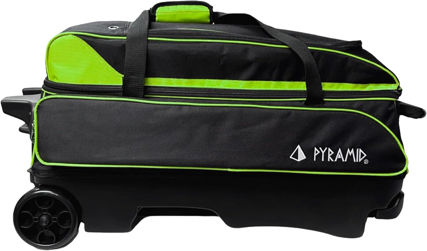 Pyramid Prime Triple Roller 3-Ball Bowling Bag with Extra Large Shoe Compartment (Fits Two Pairs of US Mens Size 15), Retractable Locking Handle (Extends to 41.5'), 1 Large Accessory Pocket, 5' Wheels