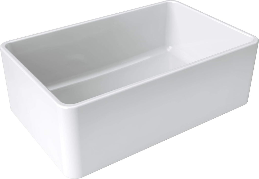 Fireclay Sink, Single Bowl Farmhouse Apron Kitchen Sink, White, (30')