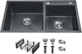 30.7'x16.9' Black Double Bowl Sink - 60/40, 20 Gauge Stainless Steel Topmount Kitchen Sinks, Nano-Coated Drop-In Kitchen Sink with Drain & Overflow (Gunmetal Gray)