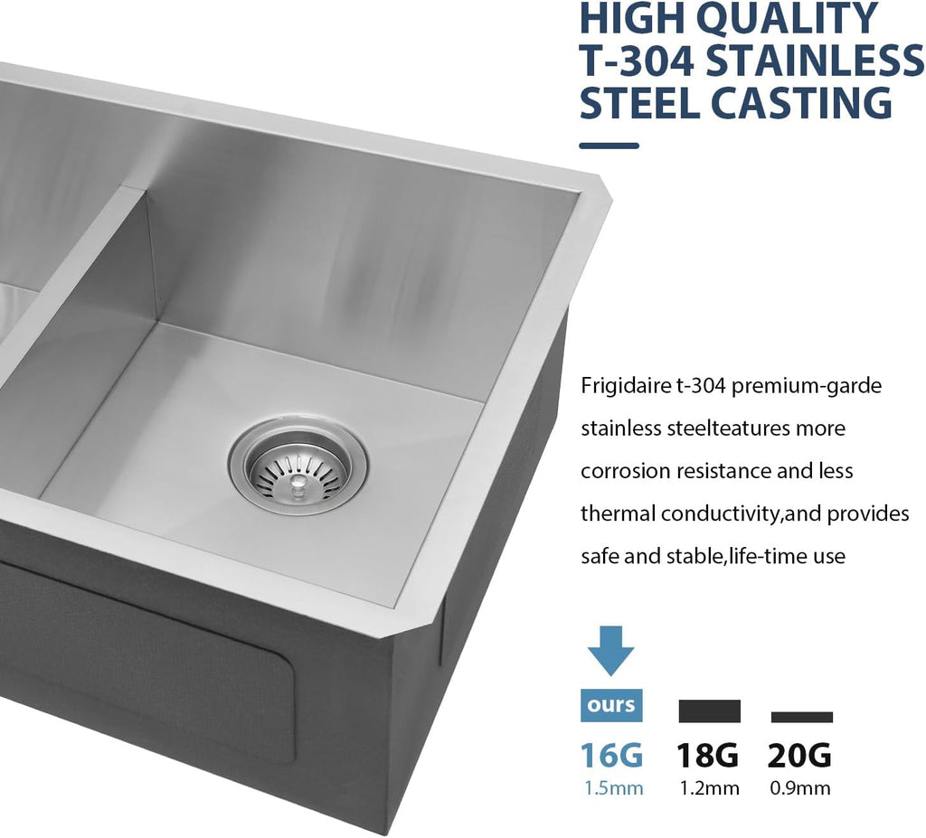Lordear 28 Inch Undermount Double Bowl Kitchen Sink -16 Gauge Stainless Steel Workstation Sink 50/50 28x19 Double Basin Under Counter Handmade Kitchen Sinks