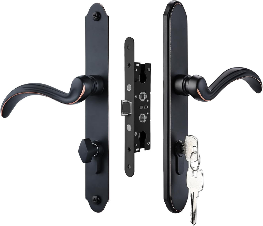 HauSun Storm Door Handle Set Replacement Kit with 2 Point Mortise Lock and Key,Security Door Keyed Lever Handle Fits for Pella or Larson Storm Door (Oil Rubbed Bronze)