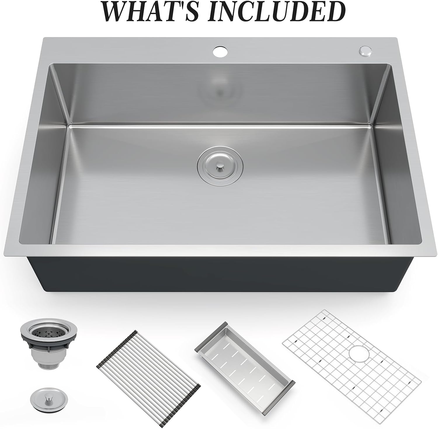 30 x 22 Drop-In Workstation Kitchen Sink – 16 Gauge Stainless Steel Topmount Sink, 10' Deep Single Bowl & 5 Accessories