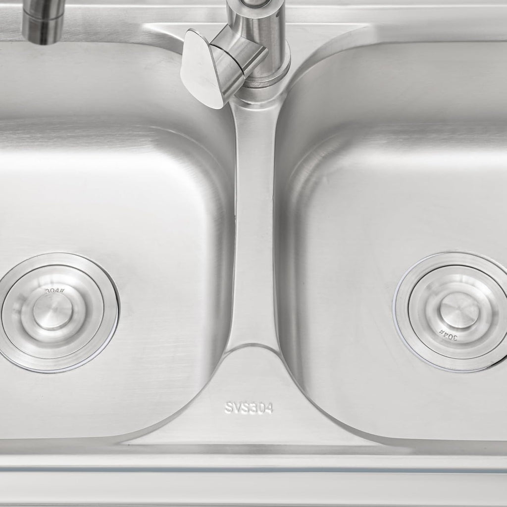 Free Standing Commercial Kitchen Sink Stainless Steel, Double Bowl Utility Sink with 360° Rotatable Faucet and Water Pipes Restaurant Outdoor Utility Sink Left Dual-Bowl (47x17.7x31.5in-A)