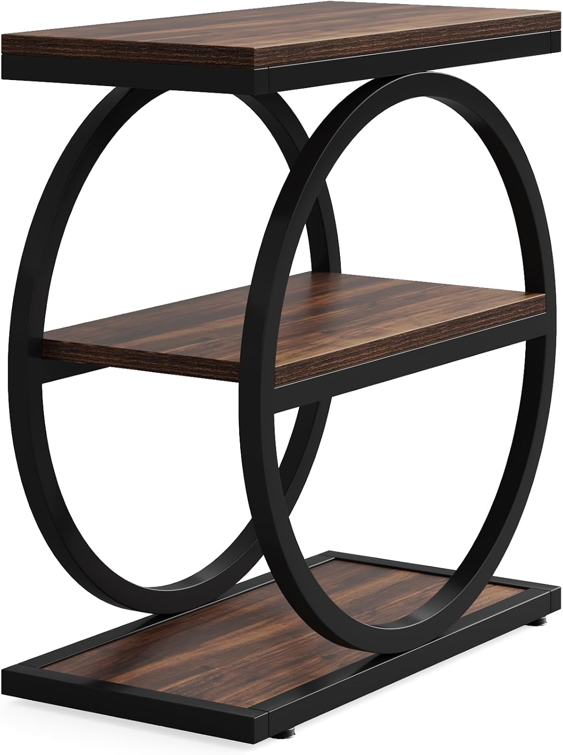 LITTLE TREE 3-Tier End Table Set of 2, Industrial Side Table with Storage Shelves, Small Sofa Side Table for Living Room, Wooden Side End Table with Round Metal Legs, Slim Nightstand and Bedside Table