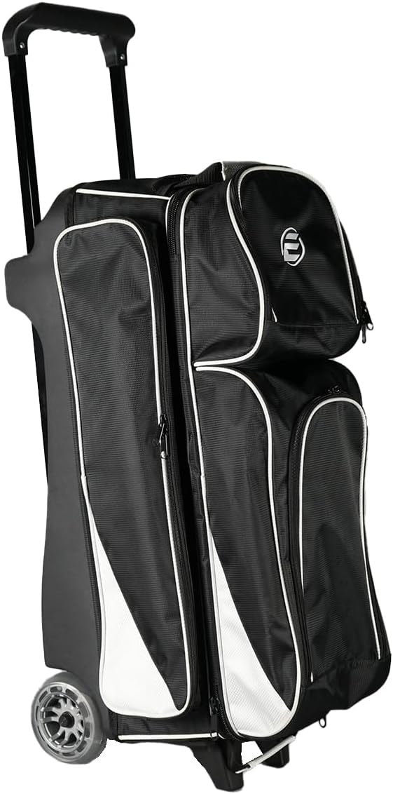 ELITE Deluxe 3 Ball Roller Bowling Bag with 5' Smooth Wheels - 4 Large Accessory Pockets, Shoe Compartment, Extendable Handle - USB Charging Port