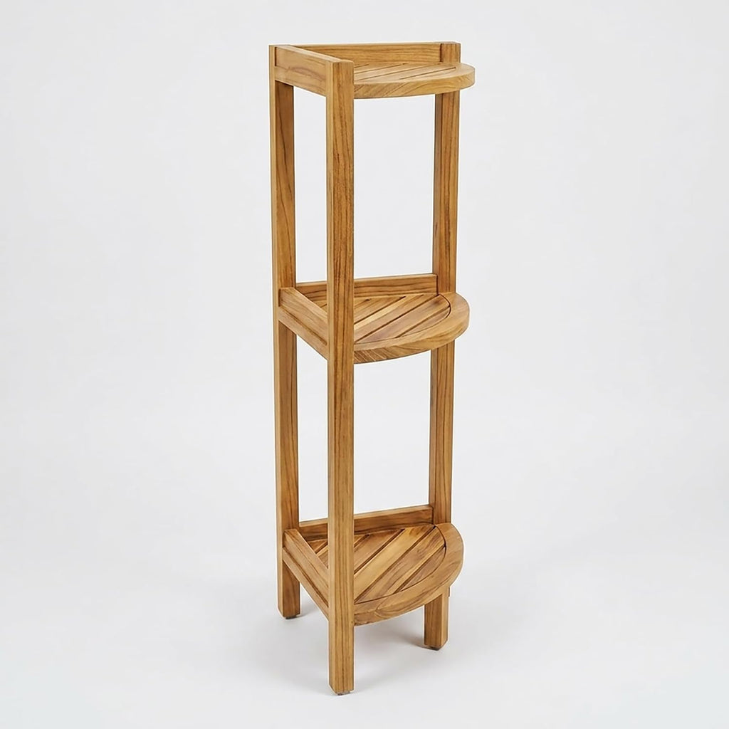 Asta Spa Teak 3-Tier Bathroom Free Standing Corner Shelf, Avila, Fully Assembled, TB-137