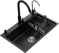 304 Stainless Steel Single Bowl Kitchen Sink Square Nano Bar Sink Multi-functional RV Sink with Faucet and Drainage Assembly Top Mount Or Under Mount (Color : Black-a, Size : 72x45x22cm) (Blackb 6