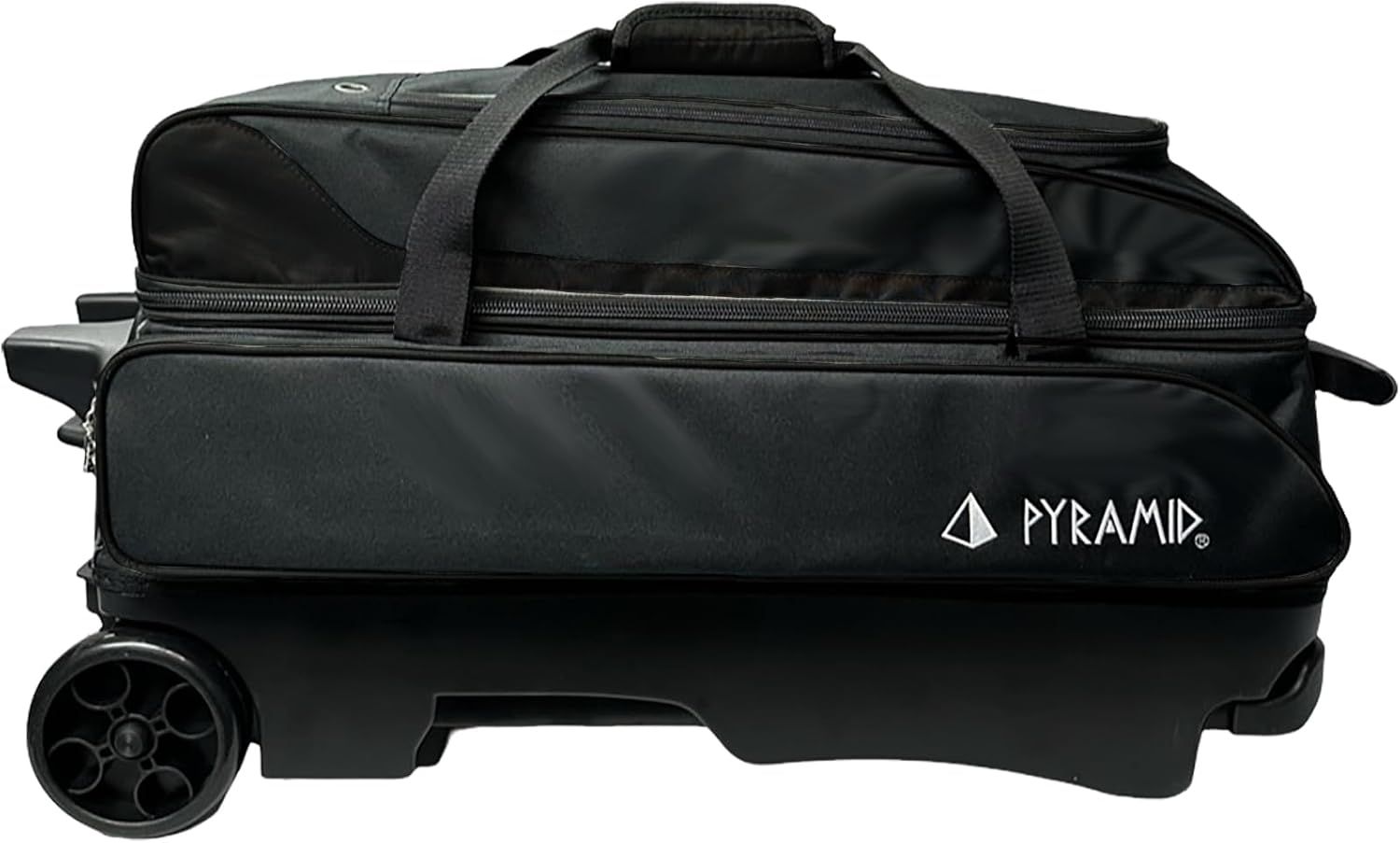Pyramid Prime Triple Roller 3-Ball Bowling Bag with Extra Large Shoe Compartment (Fits Two Pairs of US Mens Size 15), Retractable Locking Handle (Extends to 41.5'), 1 Large Accessory Pocket, 5' Wheels