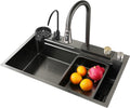 304 Stainless Steel Kitchen Sink Black Single Bowl Bar Prep Sink Rv Sink with Faucet & Drain Assembly Drop in Or Under Mount (Color : Grey, Size : 80x45x22cm) (Gun Grey 68x45x22cm)