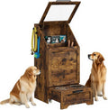 Dog Feeding Station, with Pet Feeding Station,Flip Top Dog Food Storage Cabinet, 2 Elevated Bowls, Includes 3 Hooks for Accessories – Space-Saving Design, Brown