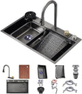 Generic Single Bowl Kitchen Sink 304 Stainless Steel Single Bowl Bar Prep Sink RV Sink with Faucet Cup Washer Drain Assembly Drop in Or Under Mount (Color : Black, Size : 68x45x22cm)