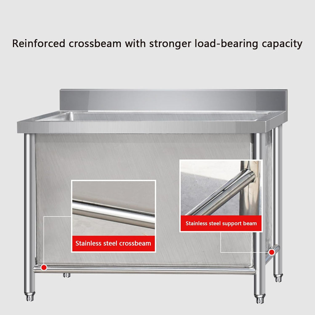 Sink Free Standing Single Bowl Kitchen Sink with Cold and Hot Water Pipe Stainless Steel Sink for Laundry Room Bathroom Farmhouse(