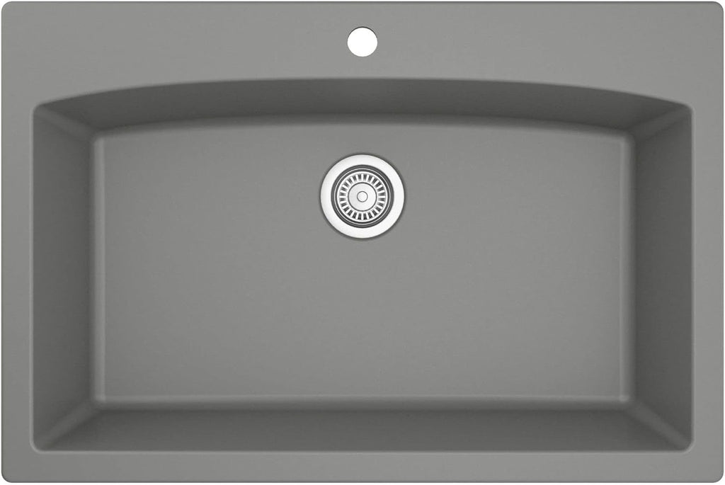 Karran QT-712 33 Inch Drop-In Quartz Composite Single Bowl Kitchen Sink, Top Mount, 1-Hole, Heat & Scratch Resistant, Easy Clean, Grey