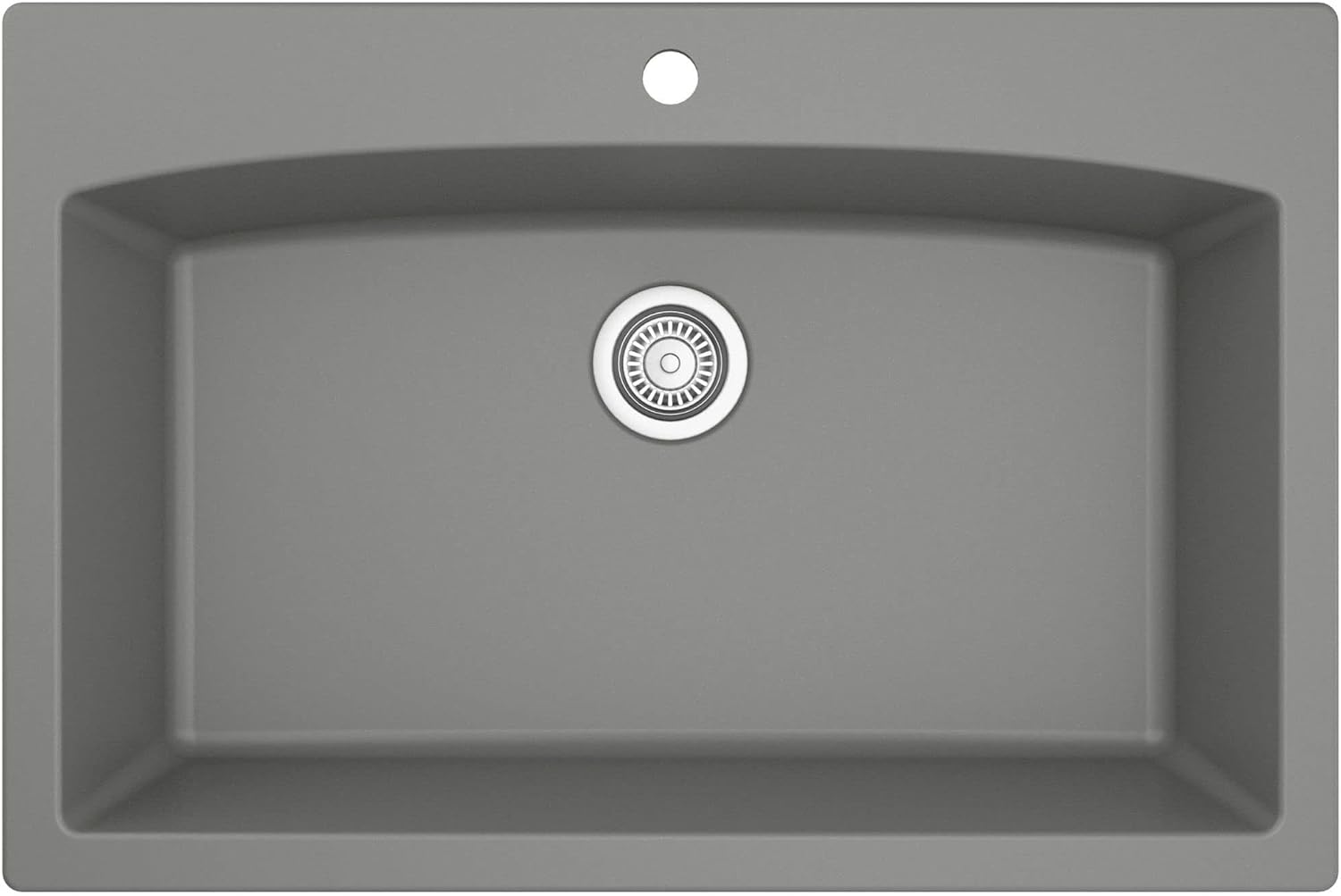 Karran QT-712 33 Inch Drop-In Quartz Composite Single Bowl Kitchen Sink, Top Mount, 1-Hole, Heat & Scratch Resistant, Easy Clean, Grey