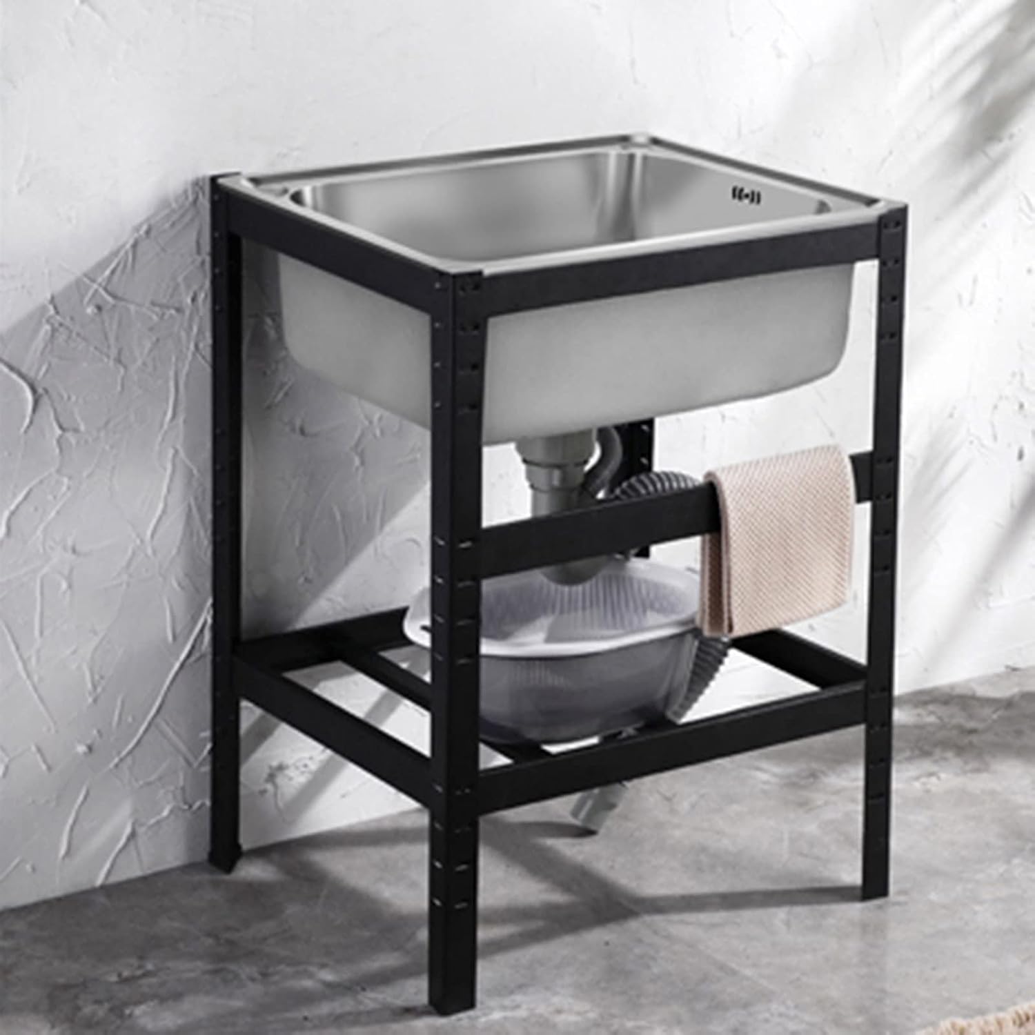 Movable Stainless Steel Kitchen Sink, Commercial 304 Stainless Steel Single Sink Bowl Restaurant Table Utility Sink Washing Hand Basin W/Faucet for Indoor Outdoor (Size : with Faucet) (Without f