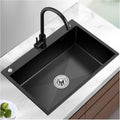 304 Stainless Steel Kitchen Sink Household Handmade Single Bowl Bar Sink Square Nano RV Sink with Faucet and Drainage Kit Top Mount Or Undermount (Color : Black-b, Size : 68x45x20cm) (Blacka 65x4
