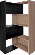 Expandable 3-in-1 Convertible Bookcase with Adjustable Width, Corner & Straight Shelf Design, 4-Tier Modern Storage Organizer, Space-Saving (Black + Light Brown, 23.6' × 11.8' × 63.0')